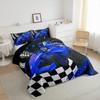 Erosebridal Go Kart Twin Bedding Set for Boys, Race Car Bed for Boys Drift Kart Toddler Bedding Sets,Black and White Checked Plaid Comforter Set Square Grid Lattice Karting Quilt,Blue view 4