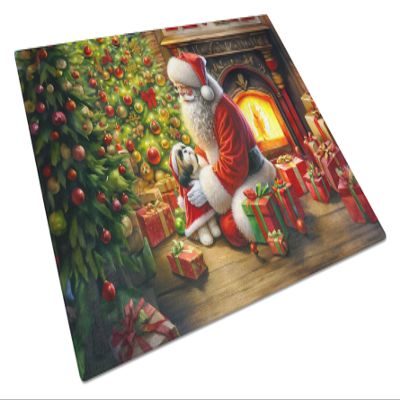 Caroline's Treasures DAC4158LCB Shih Tzu and Santa Claus Glass Cutting Board Decorative Tempered Glass Kitchen Cutting and Serving Board Large Size Chopping Board