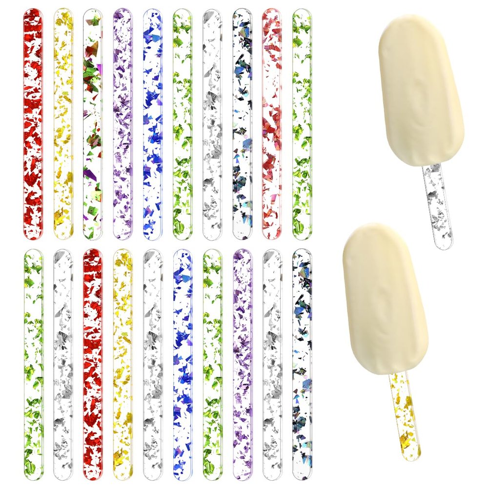 20 Pieces Reusable Acrylic Popsicle Sticks 4.5 Inch Popsicle Mold Sticks for DIY Ice Pop, Cake Pop,Candy Desert Making Crafts (Colorful)