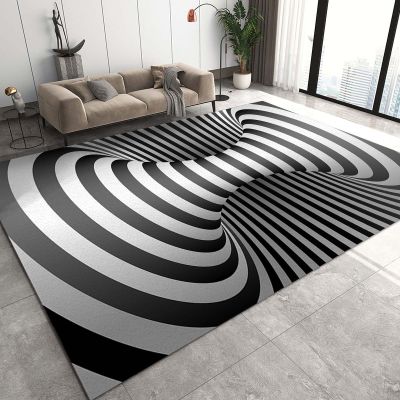 WILARE Area Rugs 3x4ft, Modern Abstract Black Indoor Rectangular High Pile Non Slip Machine Made Flannel, Synthetic Fiber