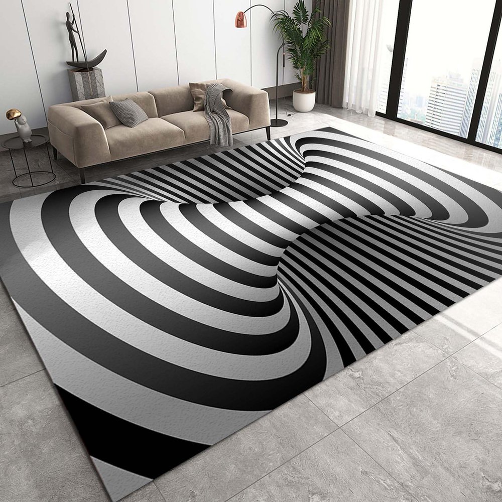 WILARE Area Rugs 3x4ft, Modern Abstract Black Indoor Rectangular High Pile Non Slip Machine Made Flannel, Synthetic Fiber