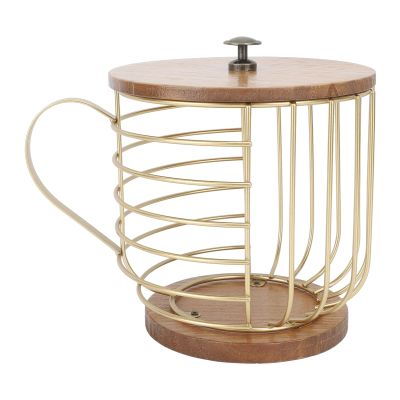 BestAlice Coffee Pod Holder Iron Large Capacity Space Saving Wooden Base Coffee Pods Storage Organizer for Home Coffee Bar Coffee Basket Decor Kitchen Decor Home Storage Accessories(Gold with Lid)