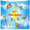CORFOTO 180x117 Inch Happy Makar Sankranti Tapestry Flying Kites in Sky Indian Harvest Festival Wall Background for Pongal Party Decor India Religion Holiday Banner Living Room Dorm Wall Hanging view 1