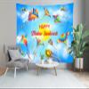 CORFOTO 180x117 Inch Happy Makar Sankranti Tapestry Flying Kites in Sky Indian Harvest Festival Wall Background for Pongal Party Decor India Religion Holiday Banner Living Room Dorm Wall Hanging view 4
