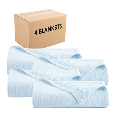 Arkwright Basket Weave Queen Blanket - Case of 4-100% Ringspun Cotton All Season Blankets, Luxury Hotel Quality, Soft on Skin, Breathable, 300 GSM for Bed, Sofa, and Chair, 90 X 90 in, Blue