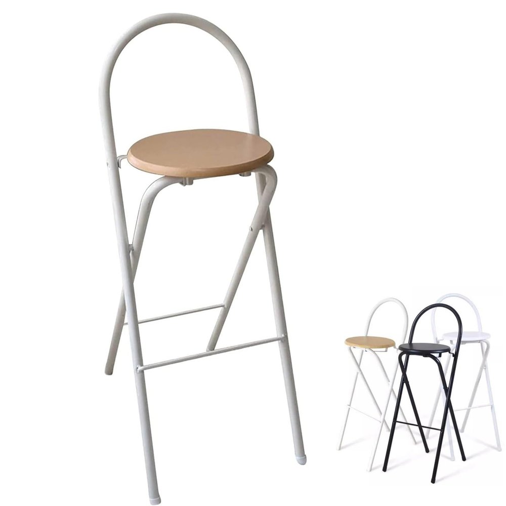 Folding Bar Stool Chair, Breakfast Wooden Round Barstool, 65/70/75cm Kitchen Restaurant Seating, Foldable Bar Stool with Backrest Footrest for Home (Color : Natural, Size : 75cm/30in)