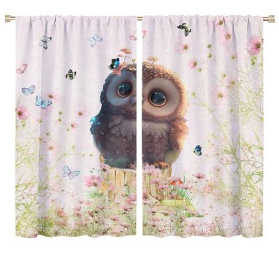 FBMLBRB Brebasf Cute Spring Forest Owl Blackout Curtains for Bedroom,Watercolor Cartoon Woodland Florals Owl Butterfly Room Darkening Window Curtains with Rod Pocket- 2 Panels 63" L x 36" W