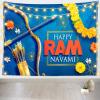 CORFOTO 70x47 Inch Happy Ram Navami Tapestry Wall Hanging Birthday of Lord Rama for Hindu Spring Festival Navratri Greeting Card Background for Party Decoration Bedroom Living Room Wall Decor view 2