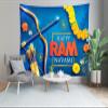 CORFOTO 70x47 Inch Happy Ram Navami Tapestry Wall Hanging Birthday of Lord Rama for Hindu Spring Festival Navratri Greeting Card Background for Party Decoration Bedroom Living Room Wall Decor view 4