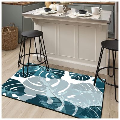 NEVKA Diatomaceous Earth Bath Mat Bathtub Mat, Fast Drying Non-Slip Shower Mat Bath Stone Mat Super Absorbent Washable Bathroom Floor Mat, Teal Palm Fronds Pattern, Rectangle 3x5ft/36x60in/90x150cm