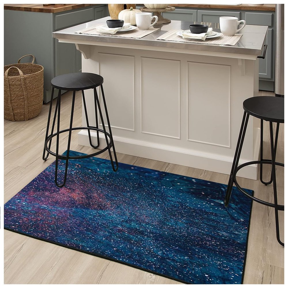 NEVKA Stone Bath Mat, Diatomaceous Earth Shower Mat, Non-Slip Super Absorbent Quick Drying Bathroom Floor Mat, Modern Dark Nebulae Pattern, Easy to Clean (4x5ft/48x60in/120x150cm Blue/Pink)