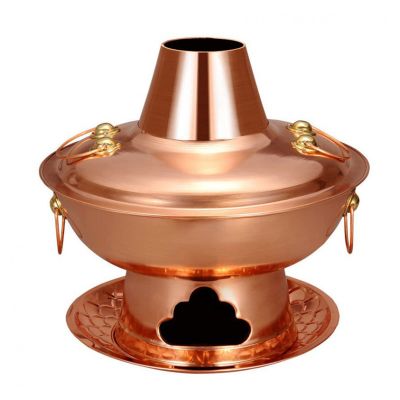 Hot Pot, Chinese Charcoal Hotpot, Red Copper Vintage Hot Pot with Chimney for Charcoal Burning, Chinese Shabu-Shabu Hotpot Cooker for Family Dinners and Stewed Lamb Camping,32cm (Color : 34cm)