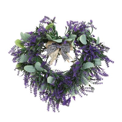 Lavender Wreaths for Front Door, Valentines Day Simulation Garland Artificial Farmhouse Wreaths, Artificial Lavender Spring Wreath for Front Door Indoors Outdoors(#1)