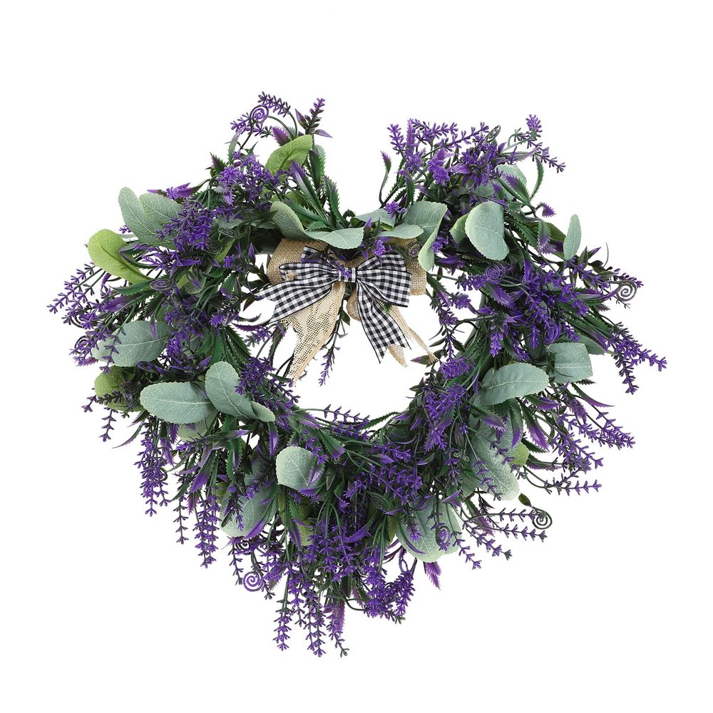 Lavender Wreaths for Front Door, Valentines Day Simulation Garland Artificial Farmhouse Wreaths, Artificial Lavender Spring Wreath for Front Door Indoors Outdoors(#1)
