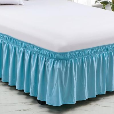 Wrap Around Bed Skirts - Three Sides Fabric Adjustable Elastic Dust Ruffle Soft - 600 Thread Count 100% Pure Cotton Bed Skirt with 16" Drop-Olympic Queen(66"X 80") Light Blue