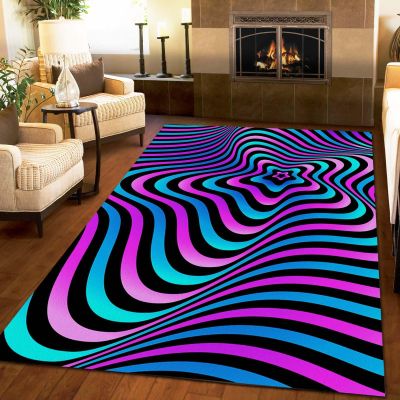Blue Purple Gradient Stripes Area Rug, Modern 3D Visual Geometry Living Room Carpet, Floor Rug Soft Non-Slip Washable Lightweight for Bedroom Dining Room Hallway Decor3 x 5ft