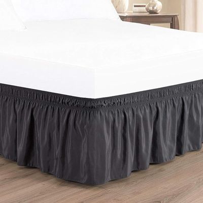Twin Dark Grey Wrap Around Bed Skirts with 16" Drop - Three Sides Fabric Adjustable Elastic Dust Ruffle Silky Soft -600 TC Cotton Stretchy Bed Skirt-Twin(39"X 75") Dark Grey