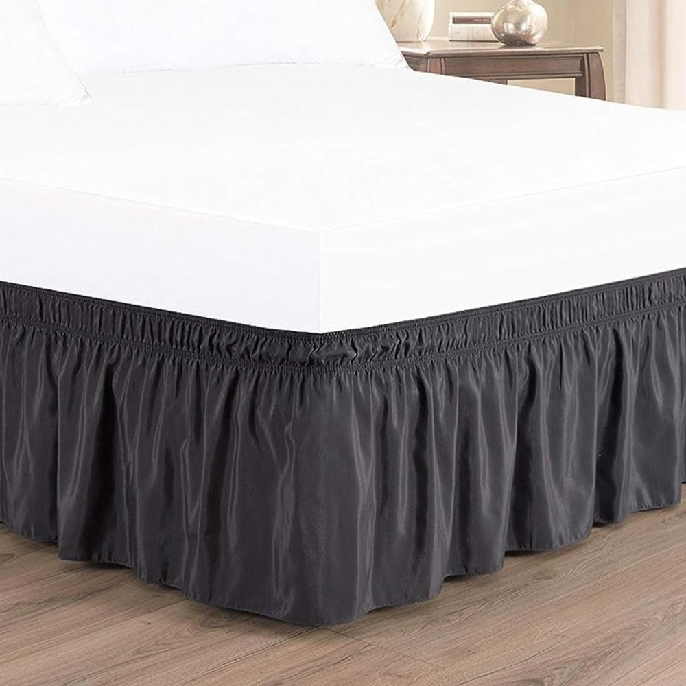 Twin Dark Grey Wrap Around Bed Skirts with 16" Drop - Three Sides Fabric Adjustable Elastic Dust Ruffle Silky Soft -600 TC Cotton Stretchy Bed Skirt-Twin(39"X 75") Dark Grey