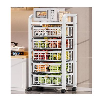 GRRICEPL Fruit Basket for Kitchen, Rolling Storage Cart Kitchen Storage Shelf, Utility Organizer Shelves with Wheels, for Kitchen Bathroom, Metal Mesh (Color : Black, Size : 41x26x83.5cm)