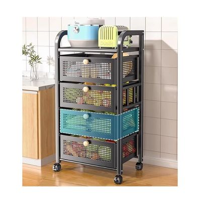 GRRICEPL Storage Rack for Kitchen, Fruit and Vegetable Storage Rack with Wheels, Metal Trolley Utility Cart for Living Room Bathroom (Color : Black, Size : 41x26.5x101cm)