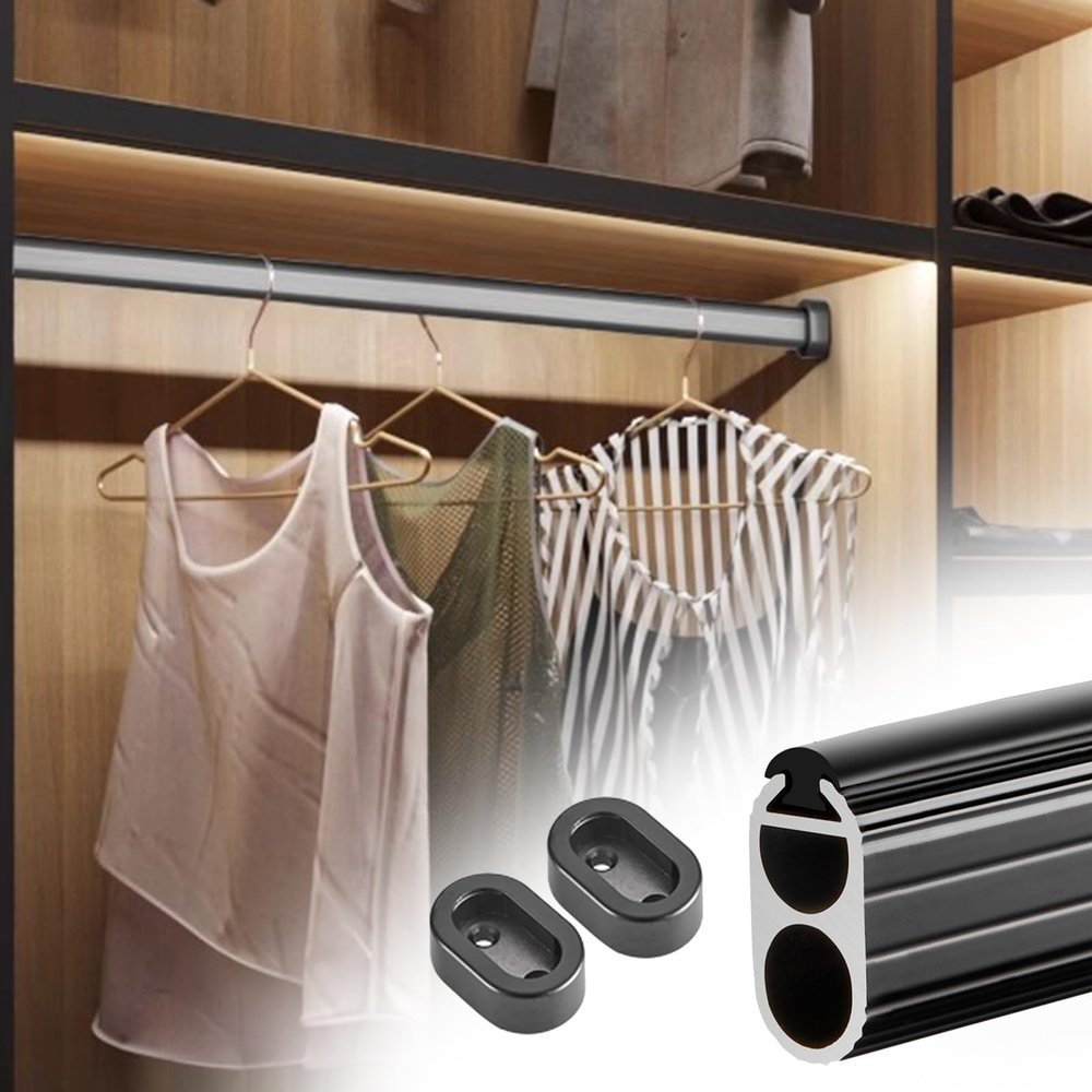 BBHW Closet Rod Oval Shape Closet Hanging Pole, Wall Mount Closet Racks with Non-Slip Strip & Flanges, Cupboard/Wardrobe/Bathroom Clothes Hanger Rail (Color : Dark Gray, Size : 40cm(15 3/4") Length)