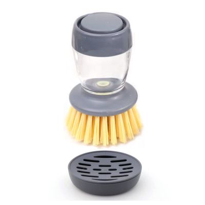 LUNCHS Dish Brush with Soap Dispenser, Scrub Brush with Holder Kitchen Cleaning Tool for Dishes Pots Pans Sink Scrubber (Color : Yellow)