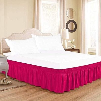 Olympic Queen Hot Pink Wrap Around Bed Skirts with 16" Drop - Three Sides Fabric Adjustable Elastic Dust Ruffle Silky Soft -600 TC Cotton Stretchy Bed Skirt-Olympic Queen(66"X 80") Hot Pink