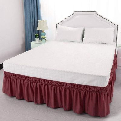 Burgundy Wrap Around Bed Skirts with 16" Drop - Three Sides Fabric Adjustable Elastic Dust Ruffle -600TC Stretchy Cotton Bed Skirt with 16" Drop-Queen XL(60"X 84") Burgundy Light Weight