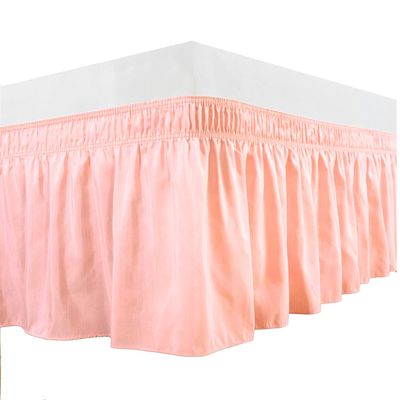 Twin Peach Drona Bedding Wrap Around Bed Skirts with 16' Drop - Three Sides Fabric Adjustable Dust Ruffle -600TC Stretchy Cotton Bed Skirt with 16' Drop-Twin(39'X 75') Peach