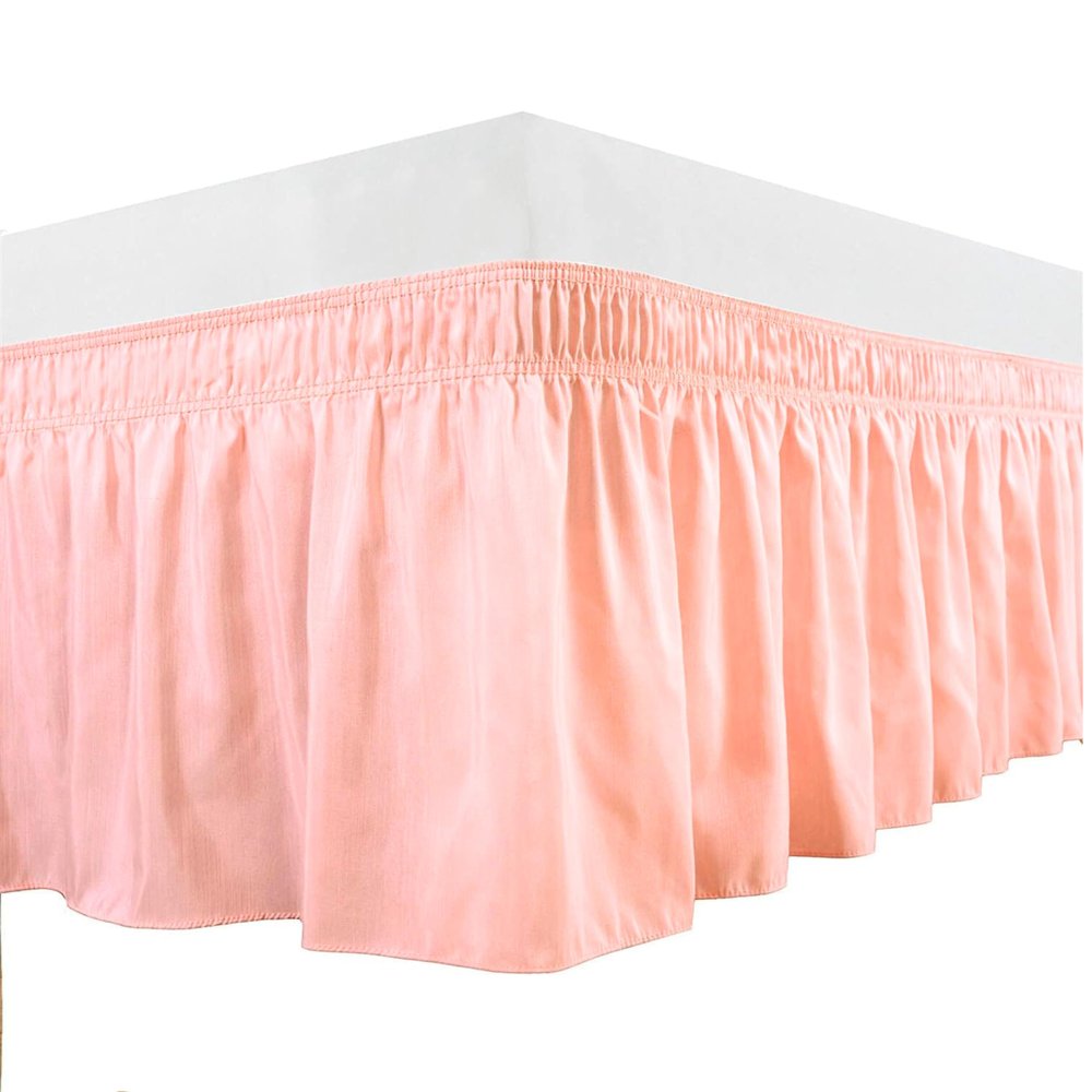 Twin Peach Drona Bedding Wrap Around Bed Skirts with 16' Drop - Three Sides Fabric Adjustable Dust Ruffle -600TC Stretchy Cotton Bed Skirt with 16' Drop-Twin(39'X 75') Peach