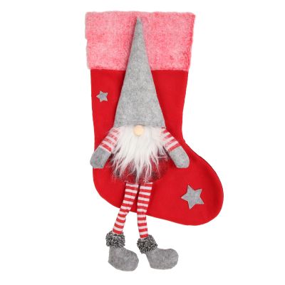 BestAlice Christmas Stocking Cute Gnome Decorative Stocking Ornament Bag with Legs for Christmas Tree Fireplace Door Xmas Hanging Stockings Bags, Xmas Hanging Decor as Gifts(Red)