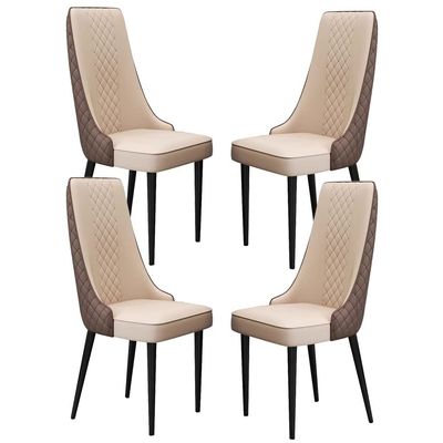 AYARNA Micro Fiber Leather Kitchen Dining Chairs Set of 4 Living Room Lounge Counter Chairs Sturdy Carbon Steel Metal Legs(Khaki+Braun,Black Feet)