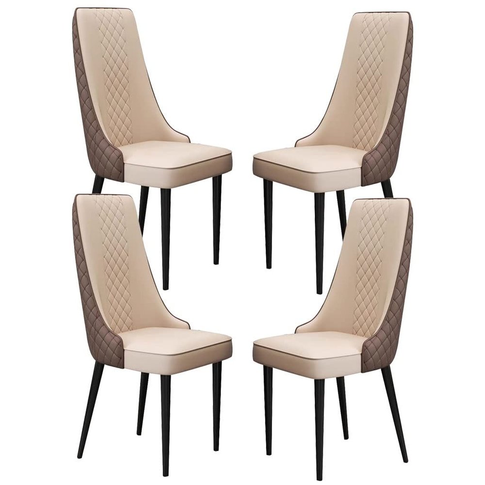 AYARNA Micro Fiber Leather Kitchen Dining Chairs Set of 4 Living Room Lounge Counter Chairs Sturdy Carbon Steel Metal Legs(Khaki+Braun,Black Feet)