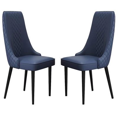 AYARNA Kitchen Dining Chairs Set of 2 Micro Fiber Leather Ergonomics Seat Sturdy Carbon Steel Metal Legs (Color : Blue), AYARNA-001