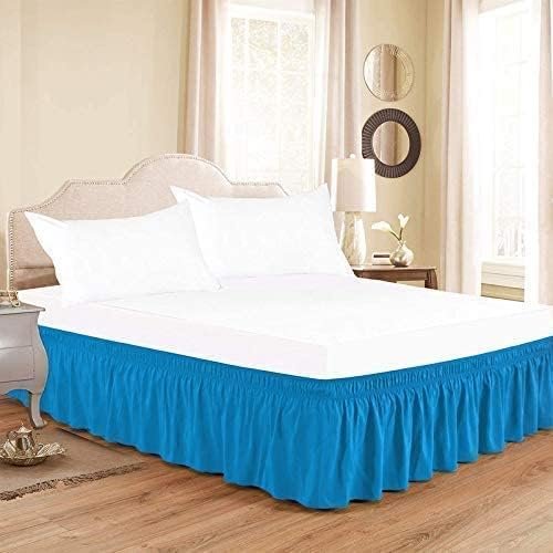 Twin Turquoise Wrap Around Bed Skirts with 16" Drop - Three Sides Fabric Adjustable Dust Ruffle -600TC Stretchy Cotton Bed Skirt with 16" Drop-Twin(39"X 75") Turquoise
