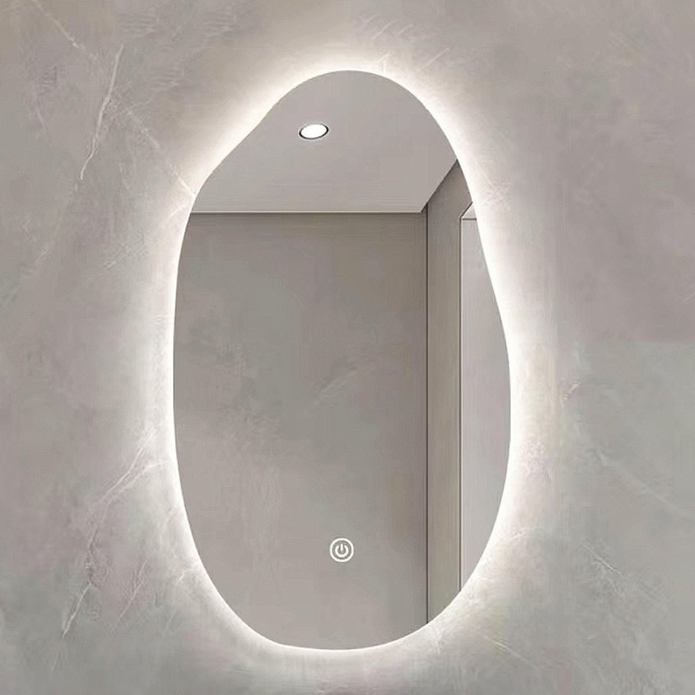 YFZNWHX Irregular Oval Lighted Bathroom Vanity Mirror, 40x70cm,50x80cm,60x90cm, Wall Mounted Dimmable Frameless LED Makeup Mirror, Large Modern Decorative Mirror (Size : 40x70cm)