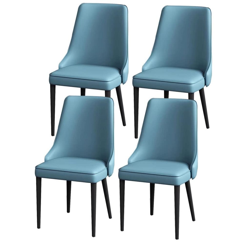 AYARNA Dining Chair Set of 4 Napa Leather Kitchen Living Room Lounge Counter Chairs Sturdy Carbon Steel Metal Legs(Light Blue)