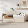 VilroCaz Extendable Twin to King Size Upholstered Daybed with 2 Drawers, Velvet Upholstery Daybed Sofa Bed with Cloud-Shaped Backrest, Strong Wood Slats Support, Maximize Space (Beige-VT) view 3