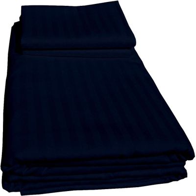 All Star Linen 1 Piece Zipper Clouser Cotton Navy Blue Stripe Duvet Cover Size Super King 120x120 600 Thread Count Cotton Ultra Soft & Easy Care