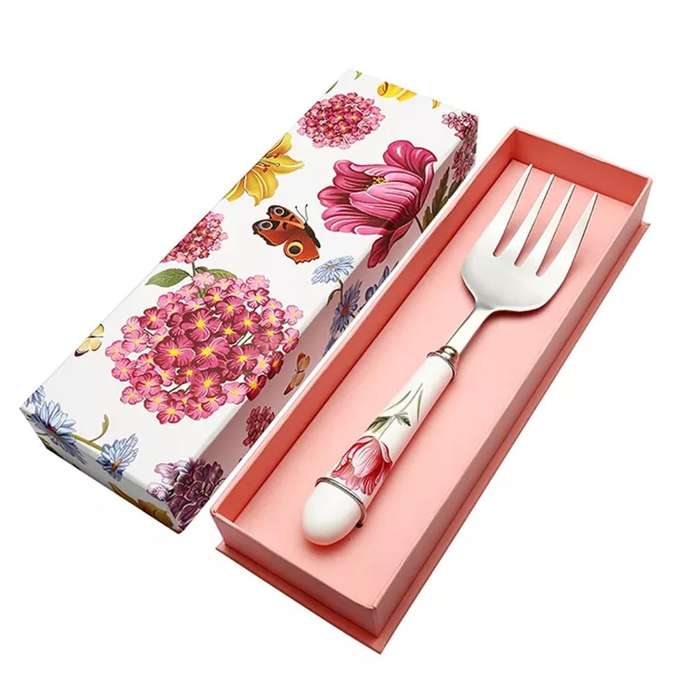 WHIERGGIN Silverware Set, 1Pcs Creative Household Ceramic Handle Salad Fork Stainless Steel High-end Tableware Service Fork Vegetable Melon And Fruit Fork