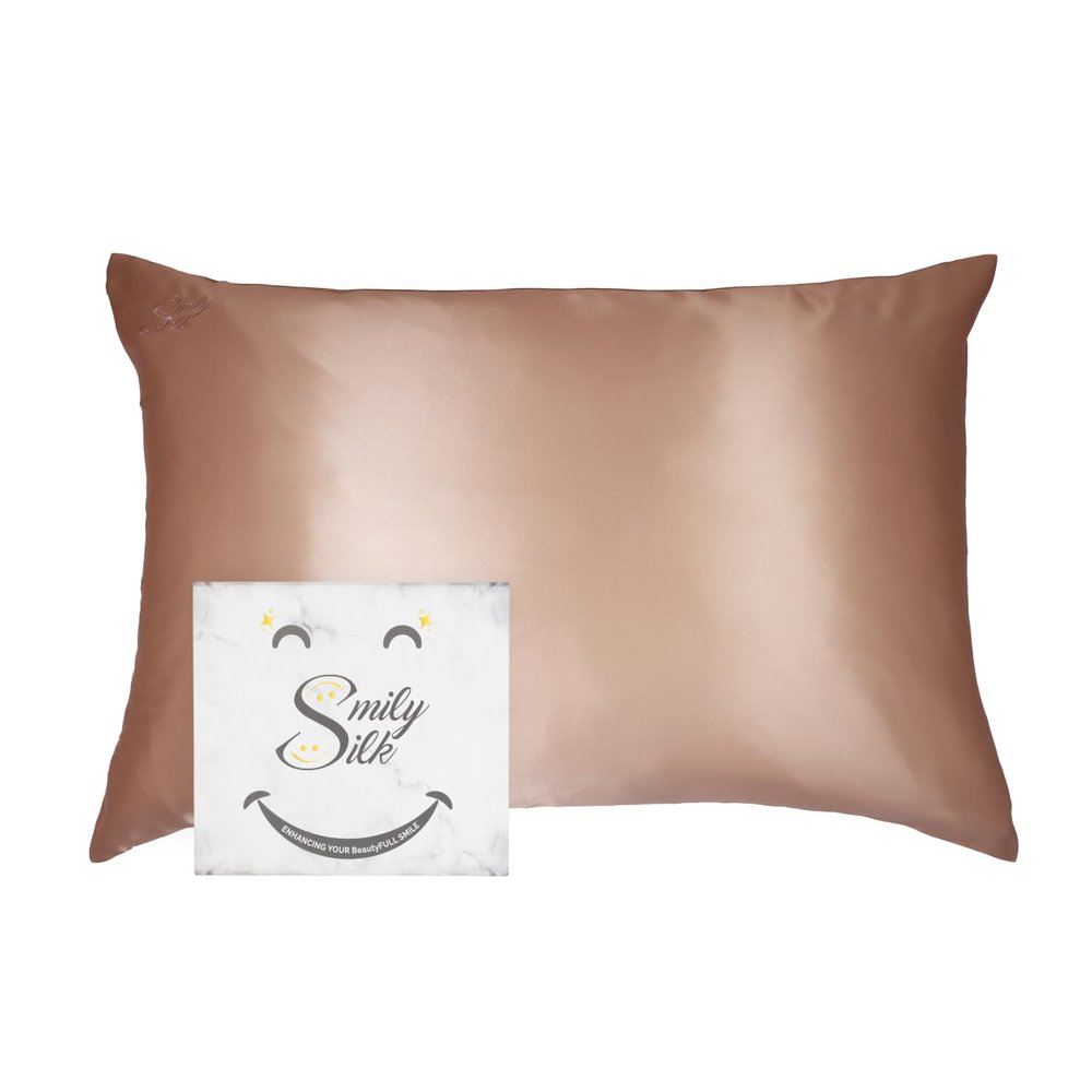 Smily Silk Pillowcase - 100% Pure Mulberry Silk 22Momme Highest Grade 6A - Cooling and Breathable - Silk Pillowcase for Hair and Skin Set - Standard Size - 2 Scrunchies -1 Laundry Mesh - Hidden Zipper