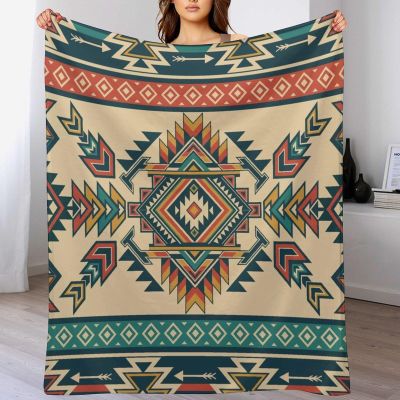 Native American Blanket Vintage Tribal Indian Ethnic Aztec Geometric Printed Flannel Blankets for Chair Couch Sofa Bed Throw Blanket Soft Cozy Boho Blanket for Camping Outdoor W60 xL80