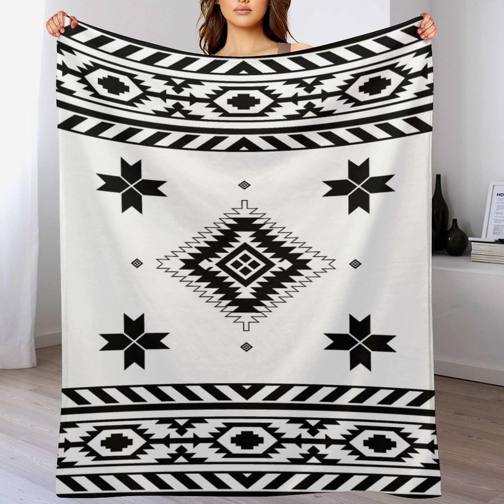 Boho Blanket Retro Native American Tribal Indian Ethnic Geometric Printed Flannel Blankets for Chair Couch Sofa Bed Throw Blanket Soft Cozy Aztec Blanket for Camping Outdoor W50 xL60