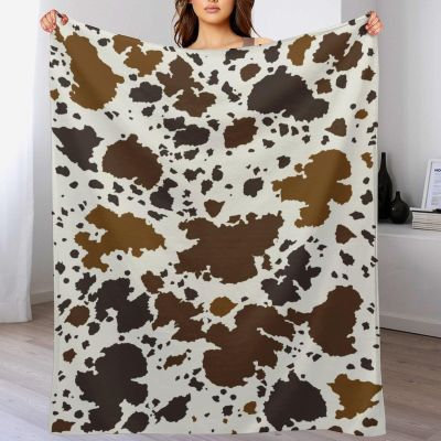 Cow Print Blanket Soft Cozy Lightweight Gifts Blanket for Kids Adults, Animal Skin Plush Flannel Throw Blanket for Sofa Couch Bed Decor, Brown W50 xL60