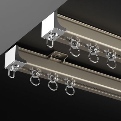 Curtain Double Tracks, Aluminium Ceiling Mounted Curtain Tracks System, Room Divider-Ceiling Curtain Track Rail For Living Room Bedroom Ceiling/Wall Mount Curtain Rail System ( Color : Gold (Top Mount