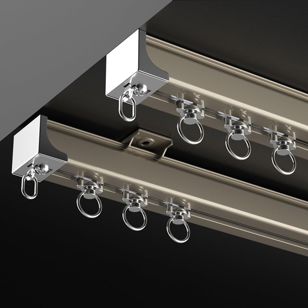 Curtain Double Tracks, Aluminium Ceiling Mounted Curtain Tracks System, Room Divider-Ceiling Curtain Track Rail For Living Room Bedroom Ceiling/Wall Mount Curtain Rail System ( Color : Gold (Top Mount