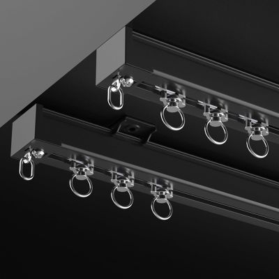 Curtain Double Tracks, Aluminium Ceiling Mounted Curtain Tracks System, Room Divider-Ceiling Curtain Track Rail For Living Room Bedroom Ceiling/Wall Mount Curtain Rail System ( Color : Black (Top Moun