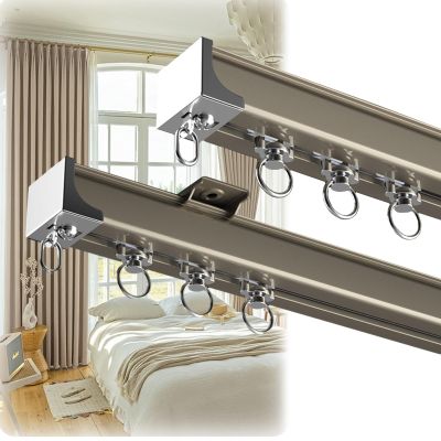 Aluminium Curtain Rail Ceiling Track Heavy Duty Double Conjoined Curtain Track Set Ceiling Or Wall Mount For Office Home Bathroom Hospital Curtain Track System Straight Curtain Track ( Color : Gold (S