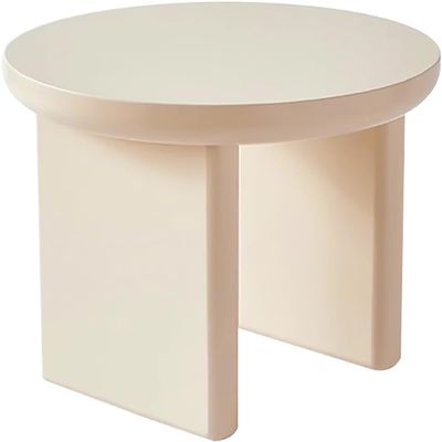 ELODEK Sofa Side Table, Cream Wind Household Living Room Small Household Round Coffee Table, Thickened Density Board (Size:19.6x16.9in,Color:Cream White)