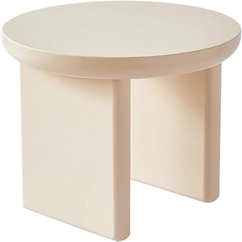 ELODEK Sofa Side Table, Cream Wind Household Living Room Small Household Round Coffee Table, Thickened Density Board (Size:19.6x16.9in,Color:Cream White)